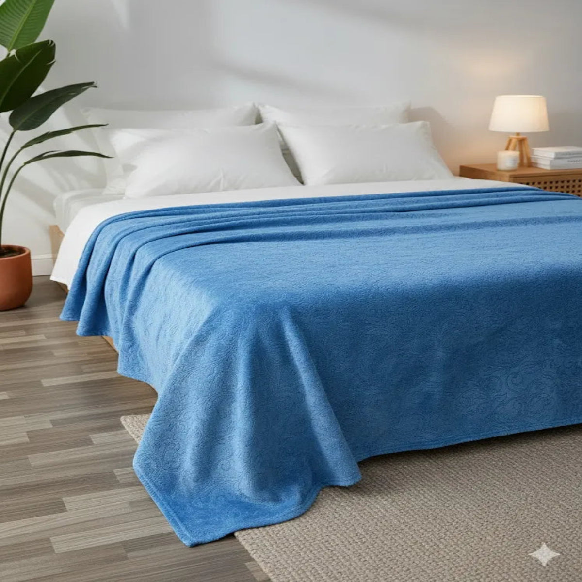 Premium Sky Blue Dyed Embossed AC Fleece Blanket