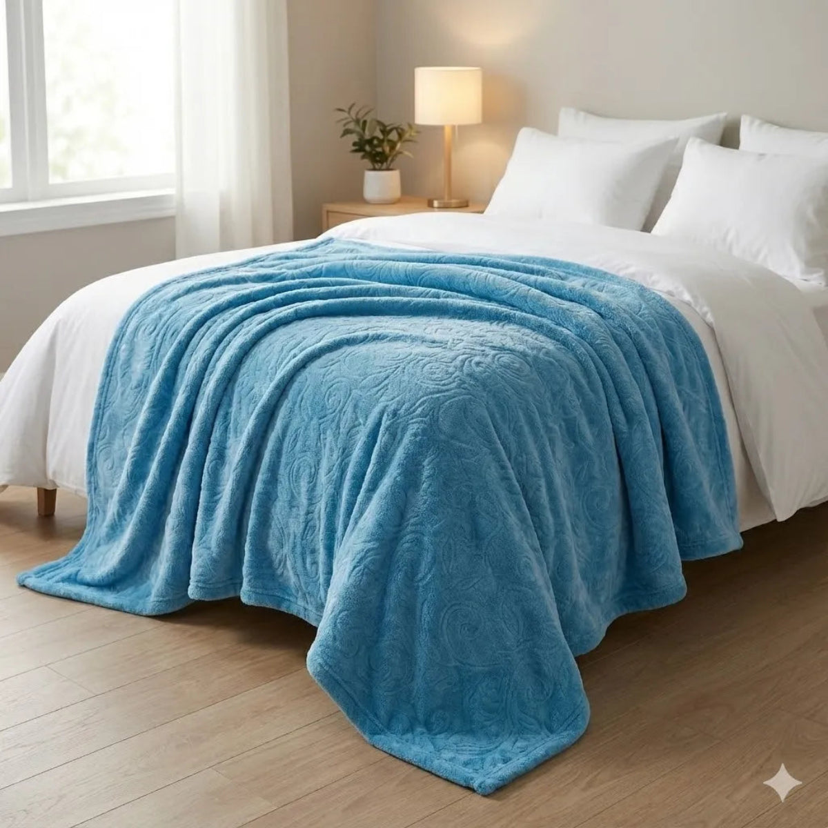 Premium Sky Blue Dyed Embossed AC Fleece Blanket
