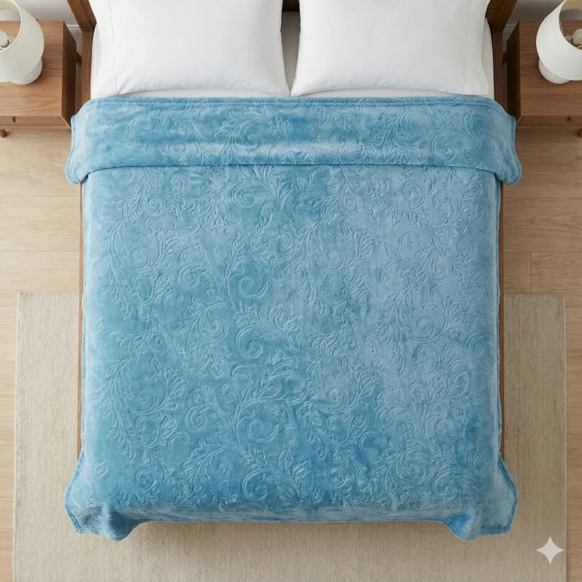 Premium Sky Blue Dyed Embossed AC Fleece Blanket