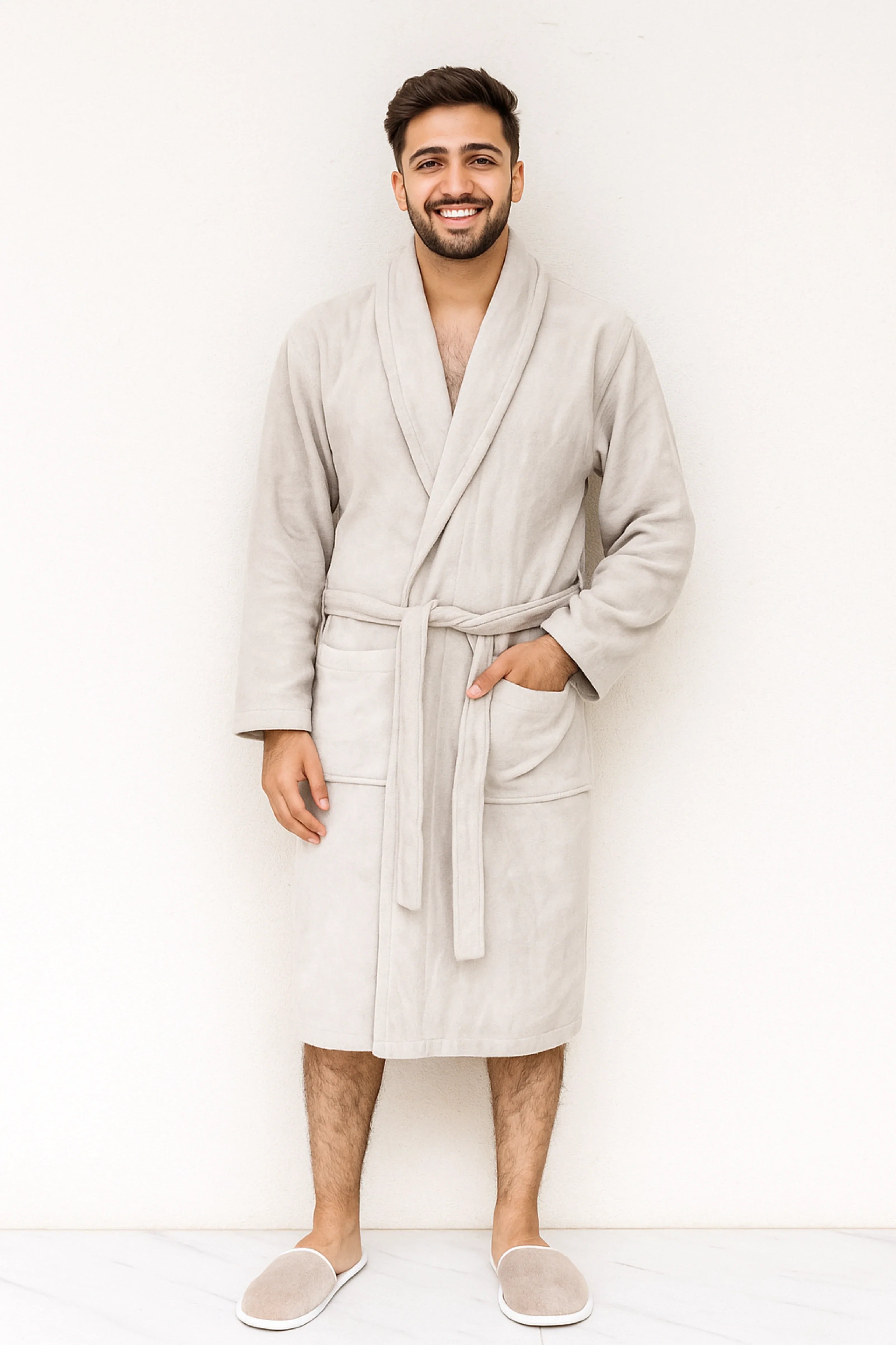 Unisex Classic Bathrobe – Soft Beige, Microfiber, Minimalist Design