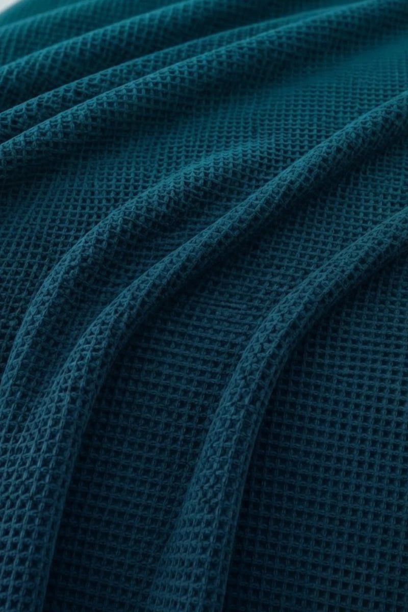 Teal Blue Cotton Blanket – Breathable Waffle Texture