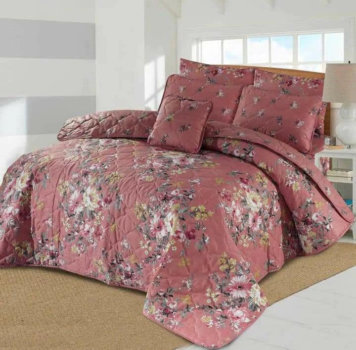 Latest Attractive Design 7PC Printed SaloniKa Cotton Comforter Set for Double Bed - Summer, Best Quality, Multi Colors