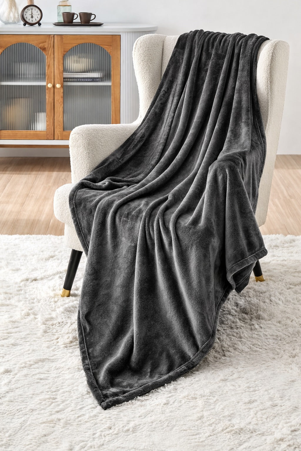 Grey Fleece Throw Blanket