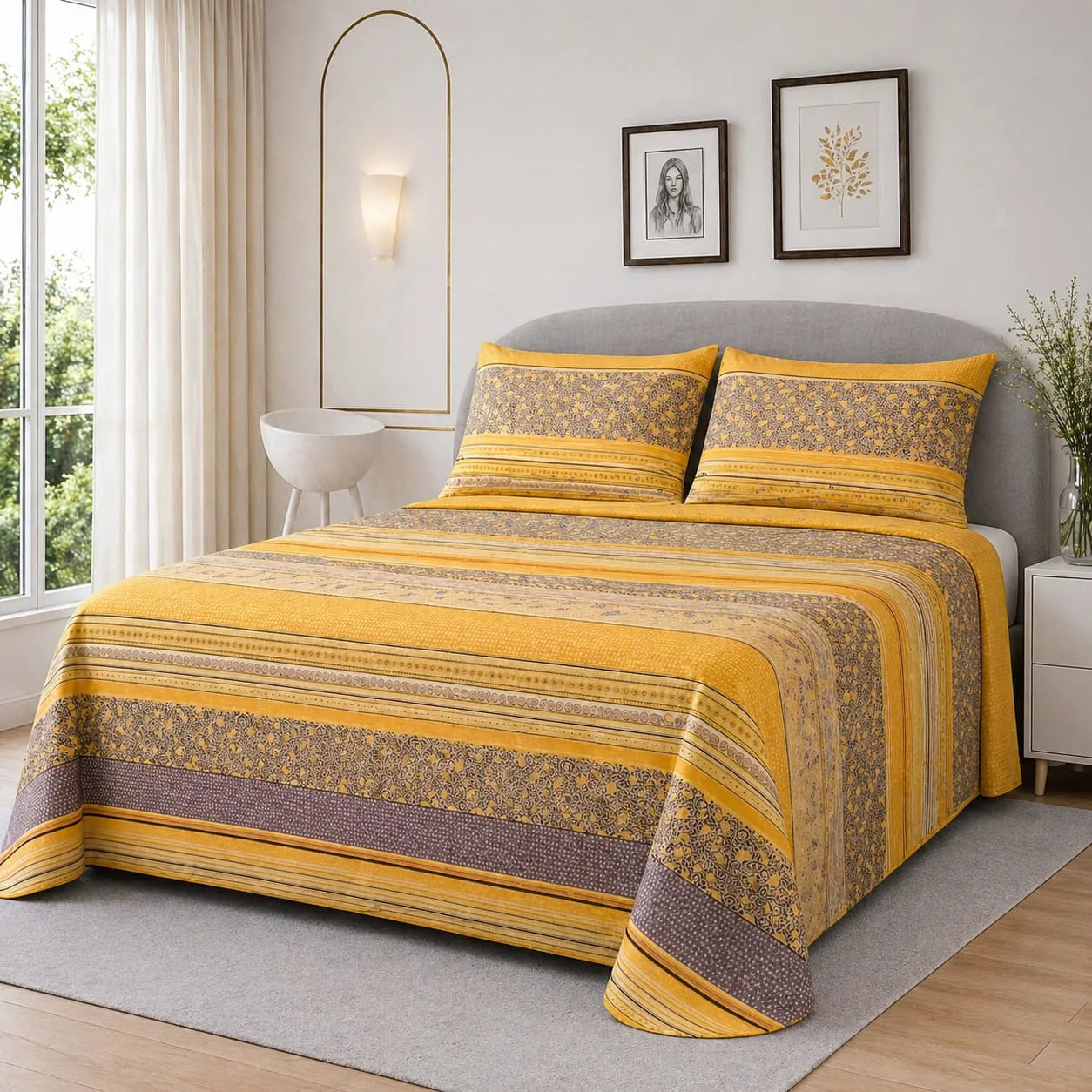 Premium Micro Rich Cotton Double Bed Bedsheet Set – 93x96 | Soft & Elegant Design
