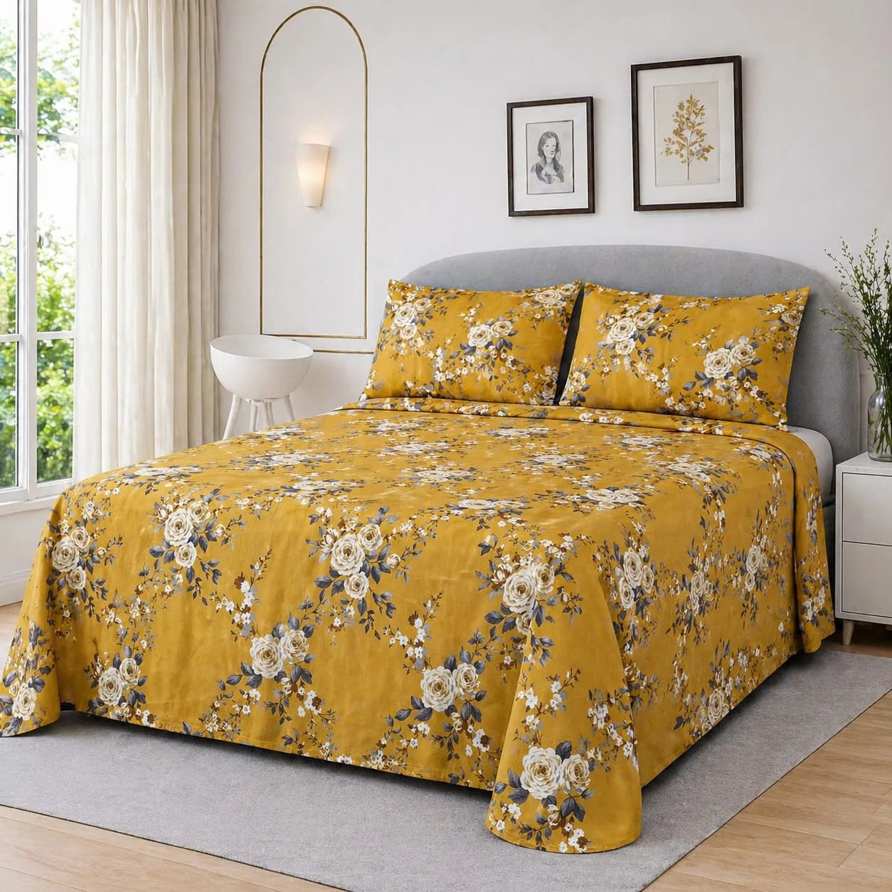 Premium Micro Rich Cotton Double Bed Bedsheet Set – 93x96 | Soft & Elegant Design