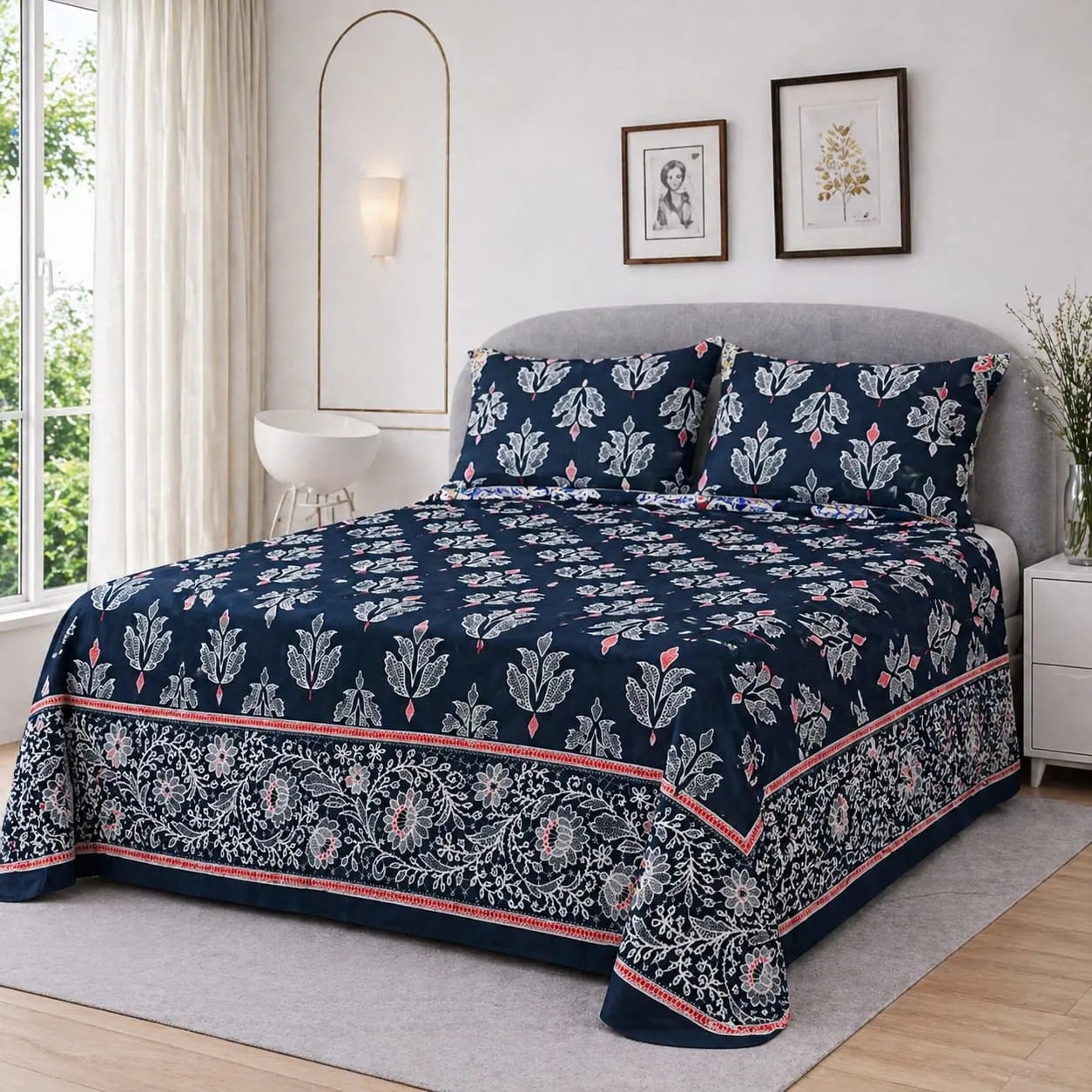 Premium Micro Rich Cotton Double Bed Bedsheet Set – 93x96 | Soft & Elegant Design