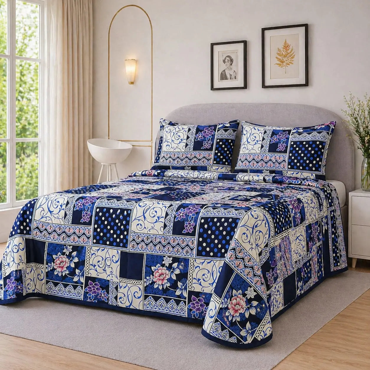 Premium Micro Rich Cotton Double Bed Bedsheet Set – 93x96 | Soft & Elegant Design