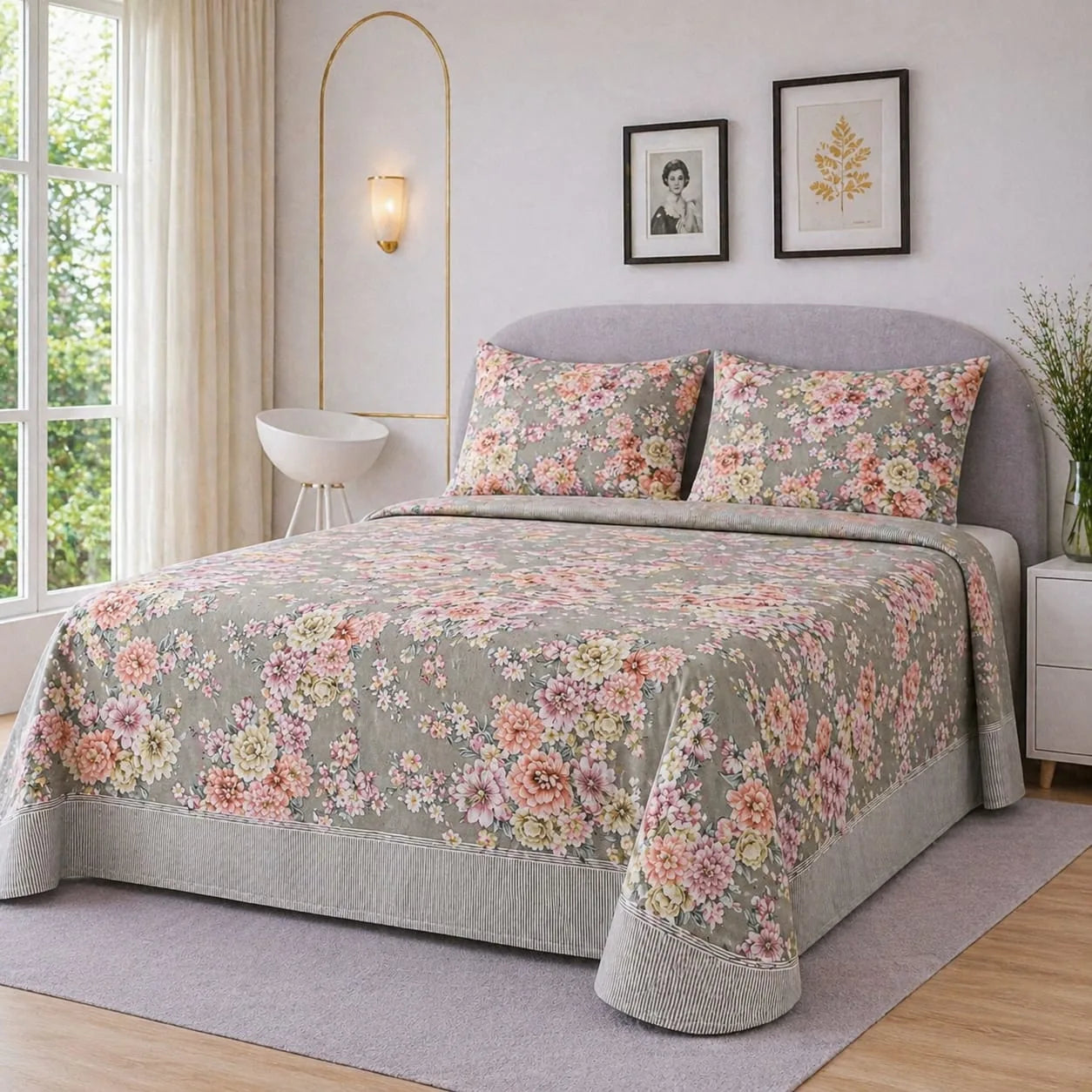 Premium Micro Rich Cotton Double Bed Bedsheet Set – 93x96 | Soft & Elegant Design