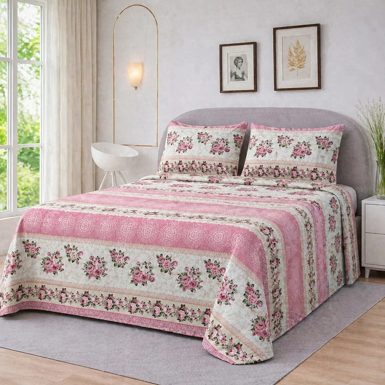 Premium Micro Rich Cotton Double Bed Bedsheet Set – 93x96 | Soft & Elegant Design