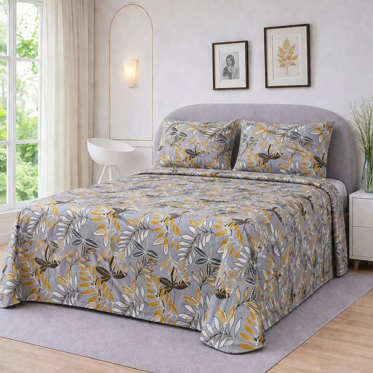 Premium Micro Rich Cotton Double Bed Bedsheet Set – 93x96 | Soft & Elegant Design