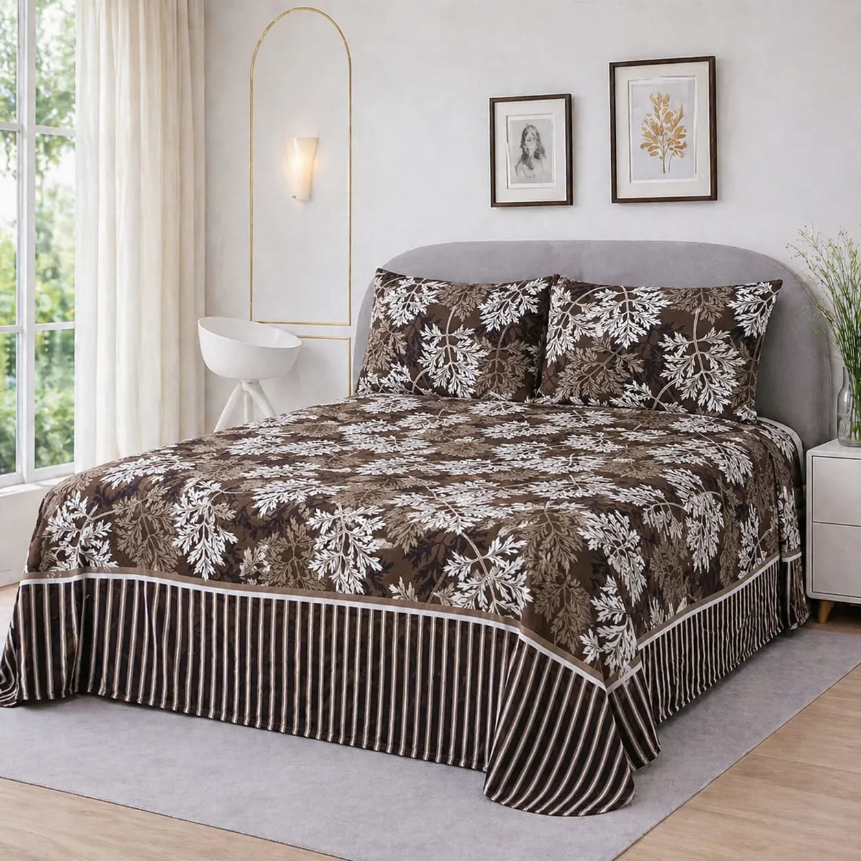 Premium Micro Rich Cotton Double Bed Bedsheet Set – 93x96 | Soft & Elegant Design