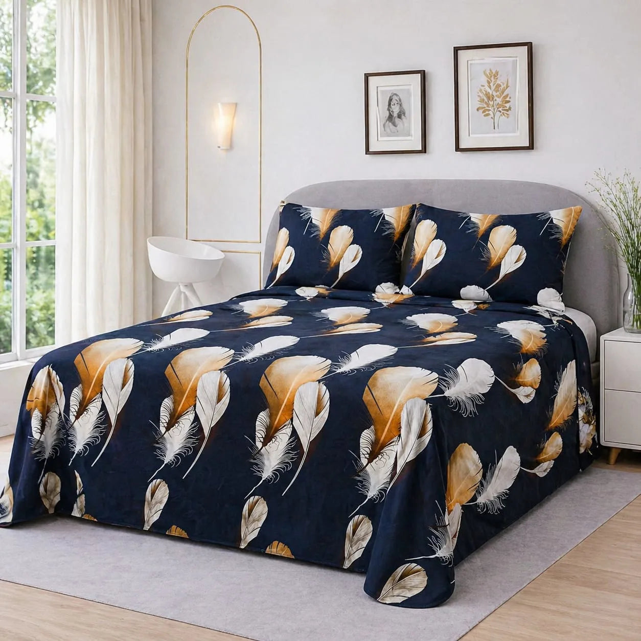 Premium Micro Rich Cotton Double Bed Bedsheet Set – 93x96 | Soft & Elegant Design
