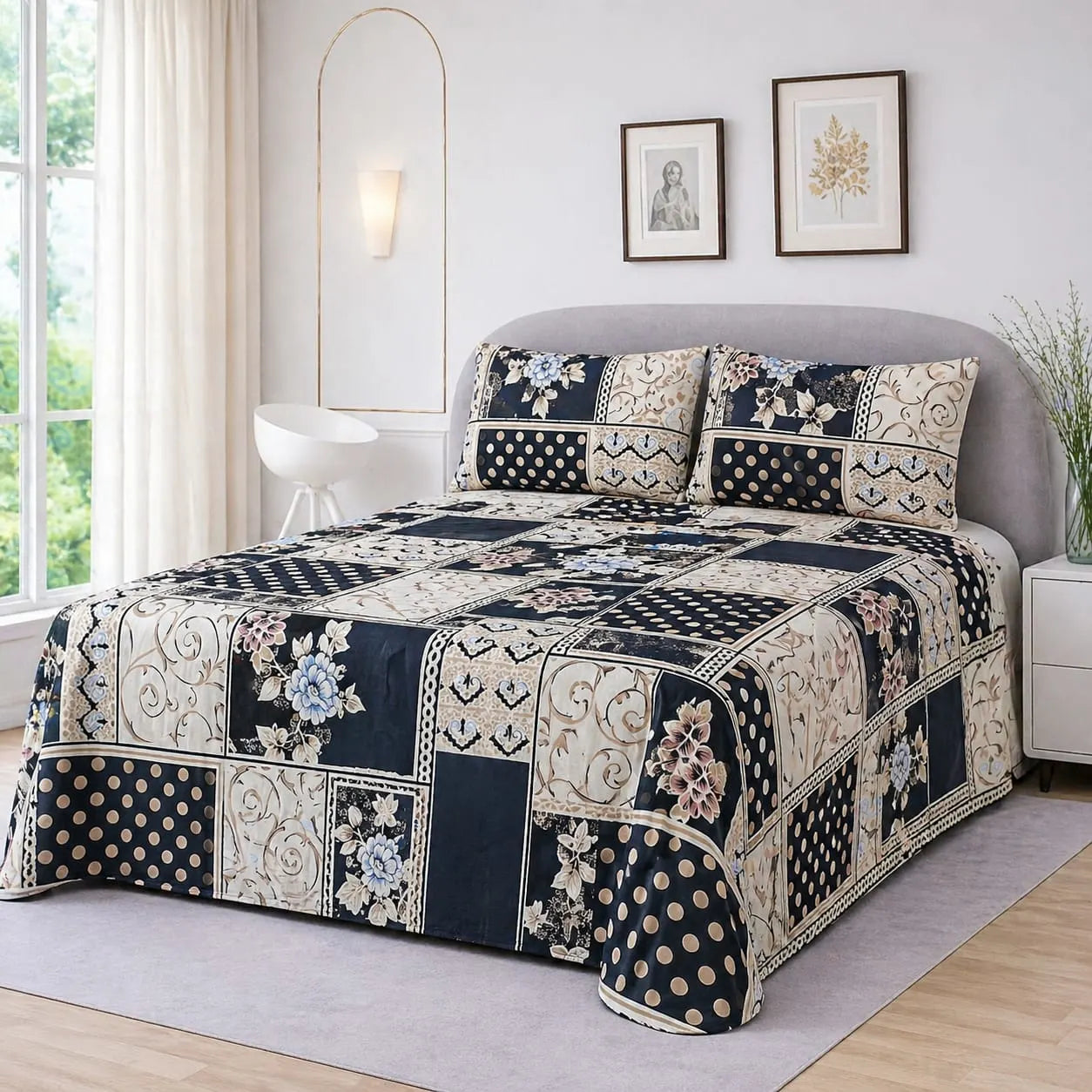 Premium Micro Rich Cotton Double Bed Bedsheet Set – 93x96 | Soft & Elegant Design