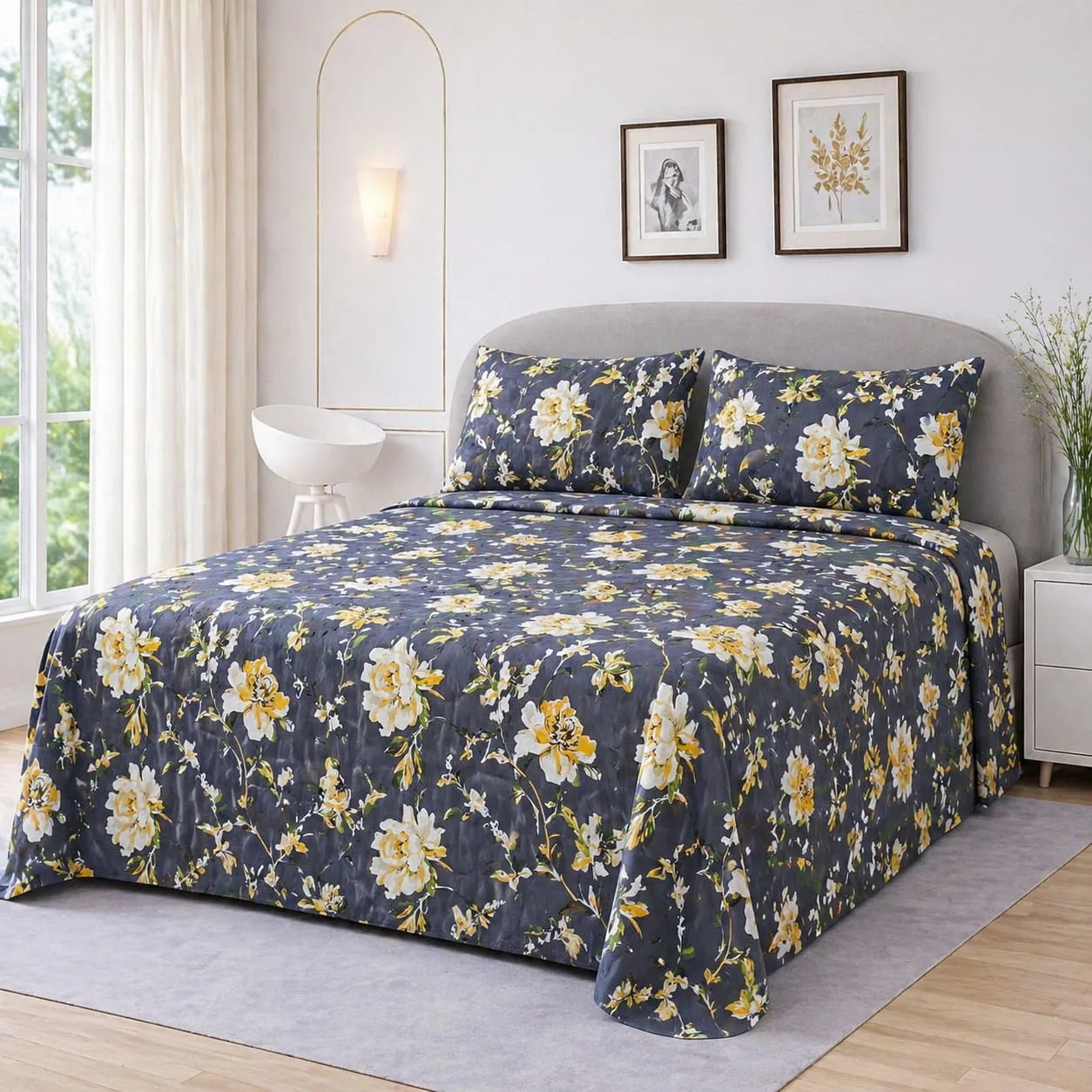 Premium Micro Rich Cotton Double Bed Bedsheet Set – 93x96 | Soft & Elegant Design