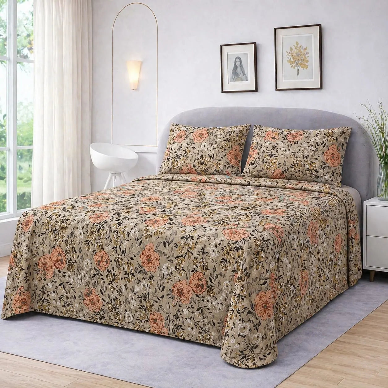 Premium Micro Rich Cotton Double Bed Bedsheet Set – 93x96 | Soft & Elegant Design
