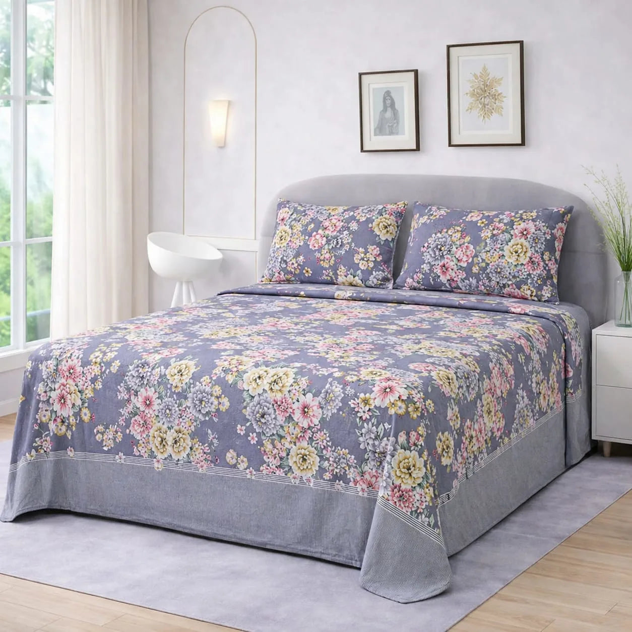 Premium Micro Rich Cotton Double Bed Bedsheet Set – 93x96 | Soft & Elegant Design