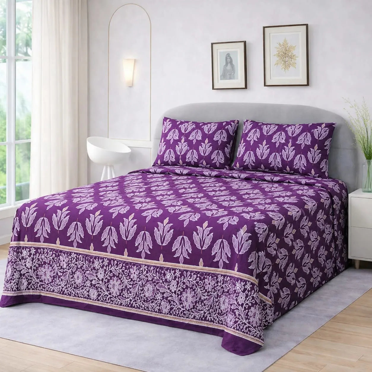 Premium Micro Rich Cotton Double Bed Bedsheet Set – 93x96 | Soft & Elegant Design