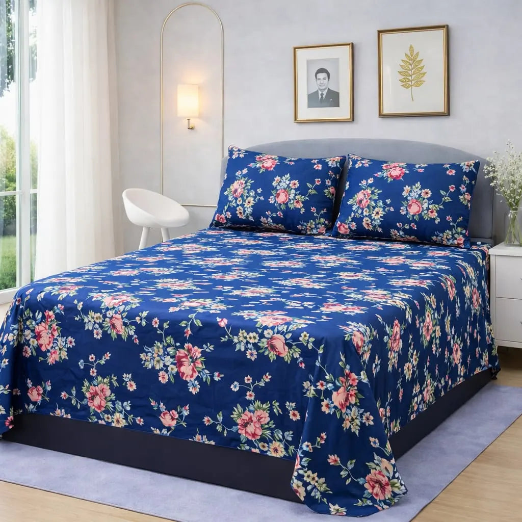 Premium Micro Rich Cotton Double Bed Bedsheet Set – 93x96 | Soft & Elegant Design