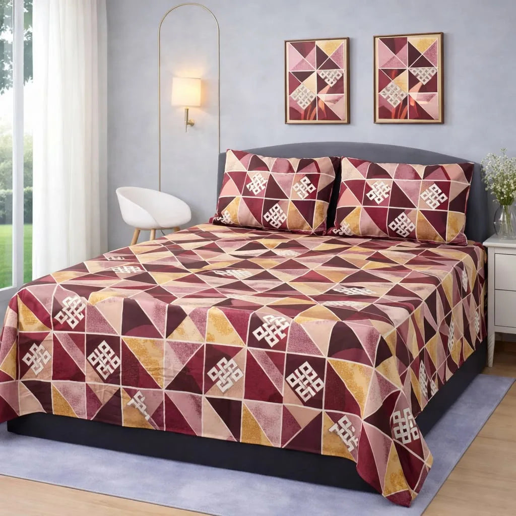 Premium Micro Rich Cotton Double Bed Bedsheet Set – 93x96 | Soft & Elegant Design