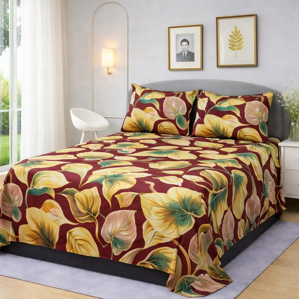 Premium Micro Rich Cotton Double Bed Bedsheet Set – 93x96 | Soft & Elegant Design