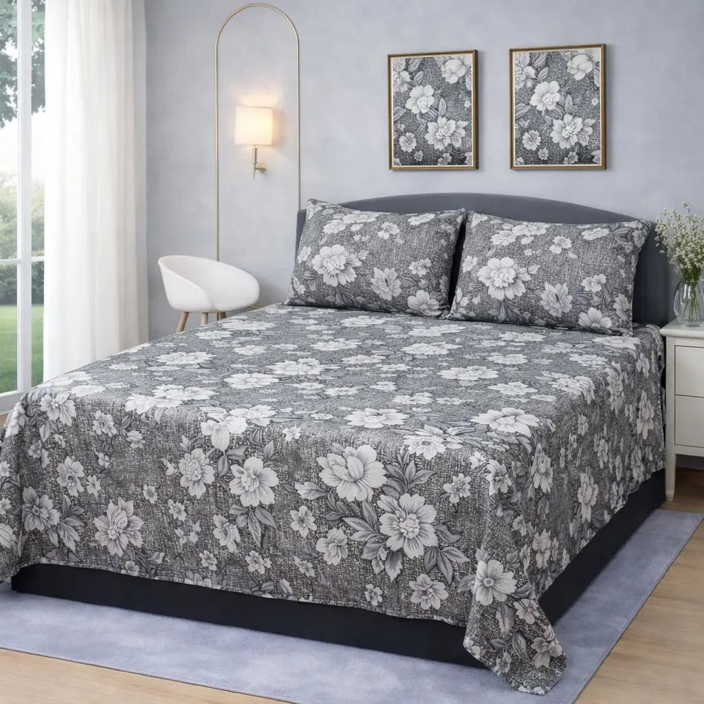Premium Micro Rich Cotton Double Bed Bedsheet Set – 93x96 | Soft & Elegant Design