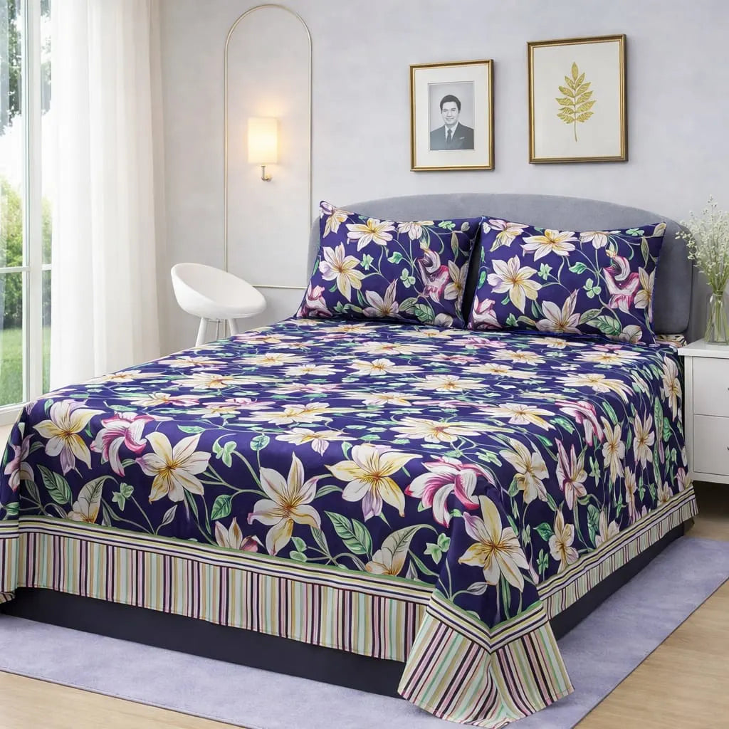 Premium Micro Rich Cotton Double Bed Bedsheet Set – 93x96 | Soft & Elegant Design