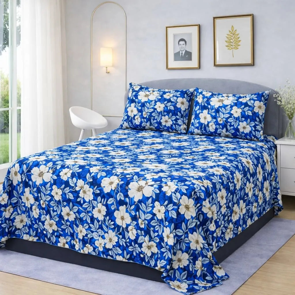 Premium Micro Rich Cotton Double Bed Bedsheet Set – 93x96 | Soft & Elegant Design