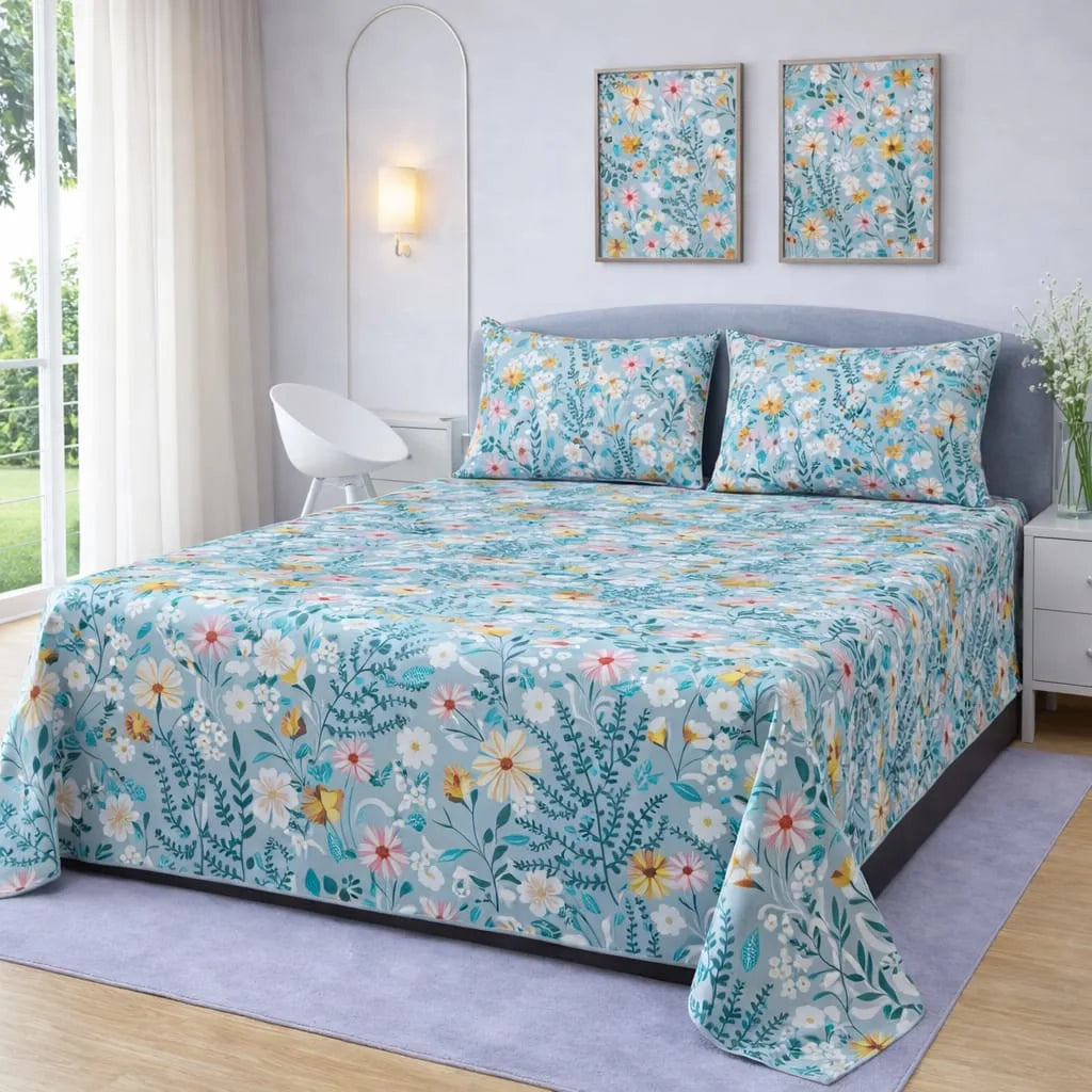 Premium Micro Rich Cotton Double Bed Bedsheet Set – 93x96 | Soft & Elegant Design