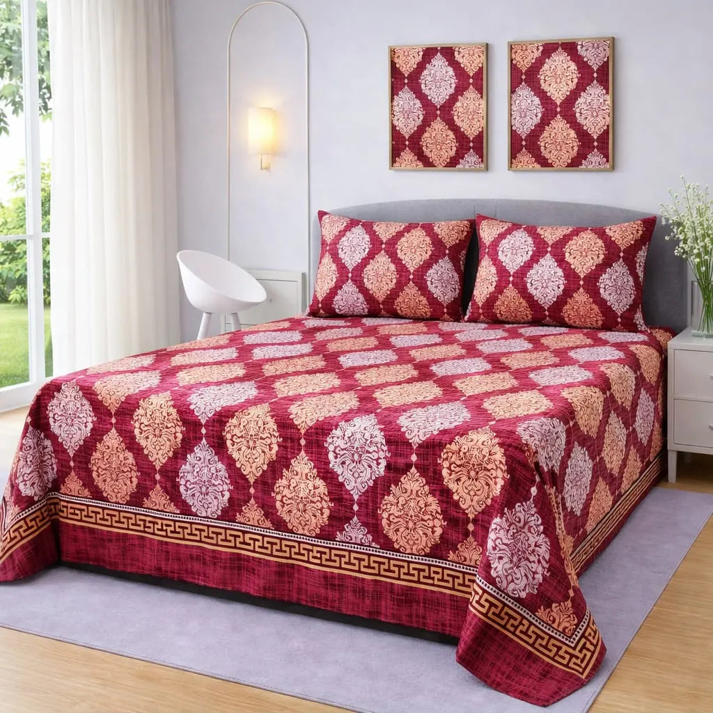 Premium Micro Rich Cotton Double Bed Bedsheet Set – 93x96 | Soft & Elegant Design