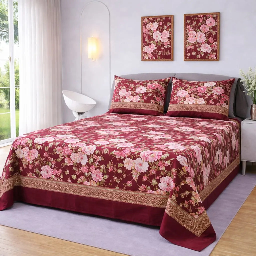 Premium Micro Rich Cotton Double Bed Bedsheet Set – 93x96 | Soft & Elegant Design