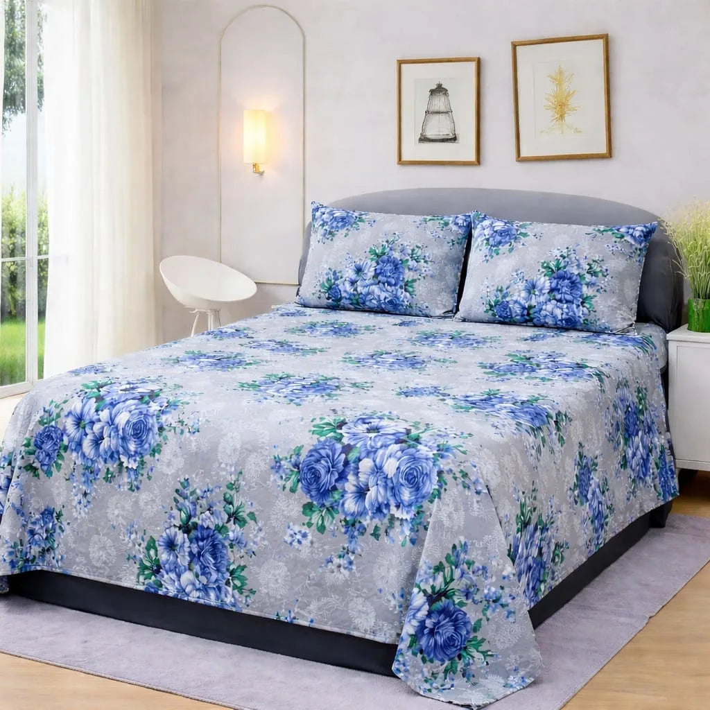 Premium Micro Rich Cotton Double Bed Bedsheet Set – 93x96 | Soft & Elegant Design
