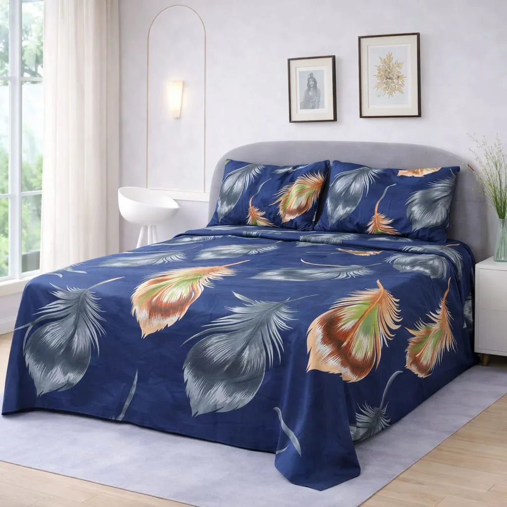 Premium Micro Rich Cotton Double Bed Bedsheet Set – 93x96 | Soft & Elegant Design