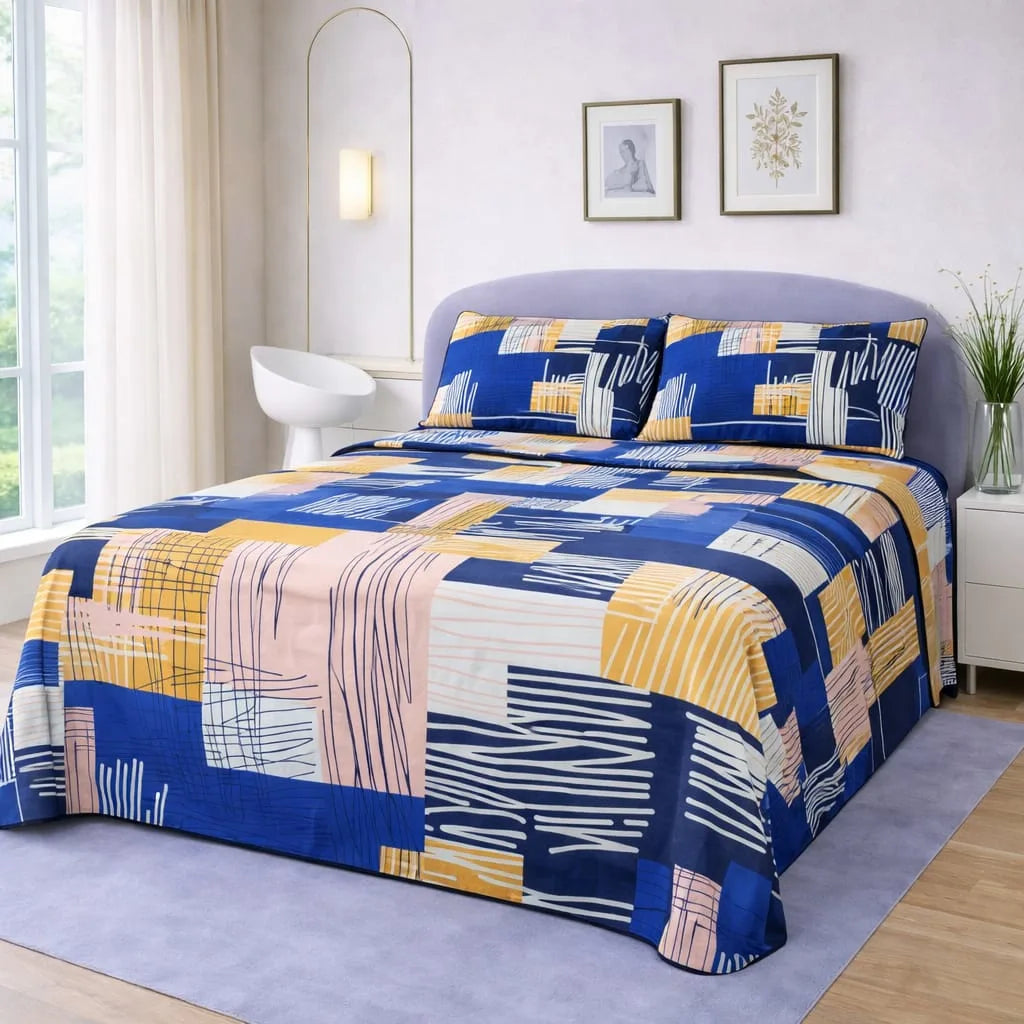 Premium Micro Rich Cotton Double Bed Bedsheet Set – 93x96 | Soft & Elegant Design