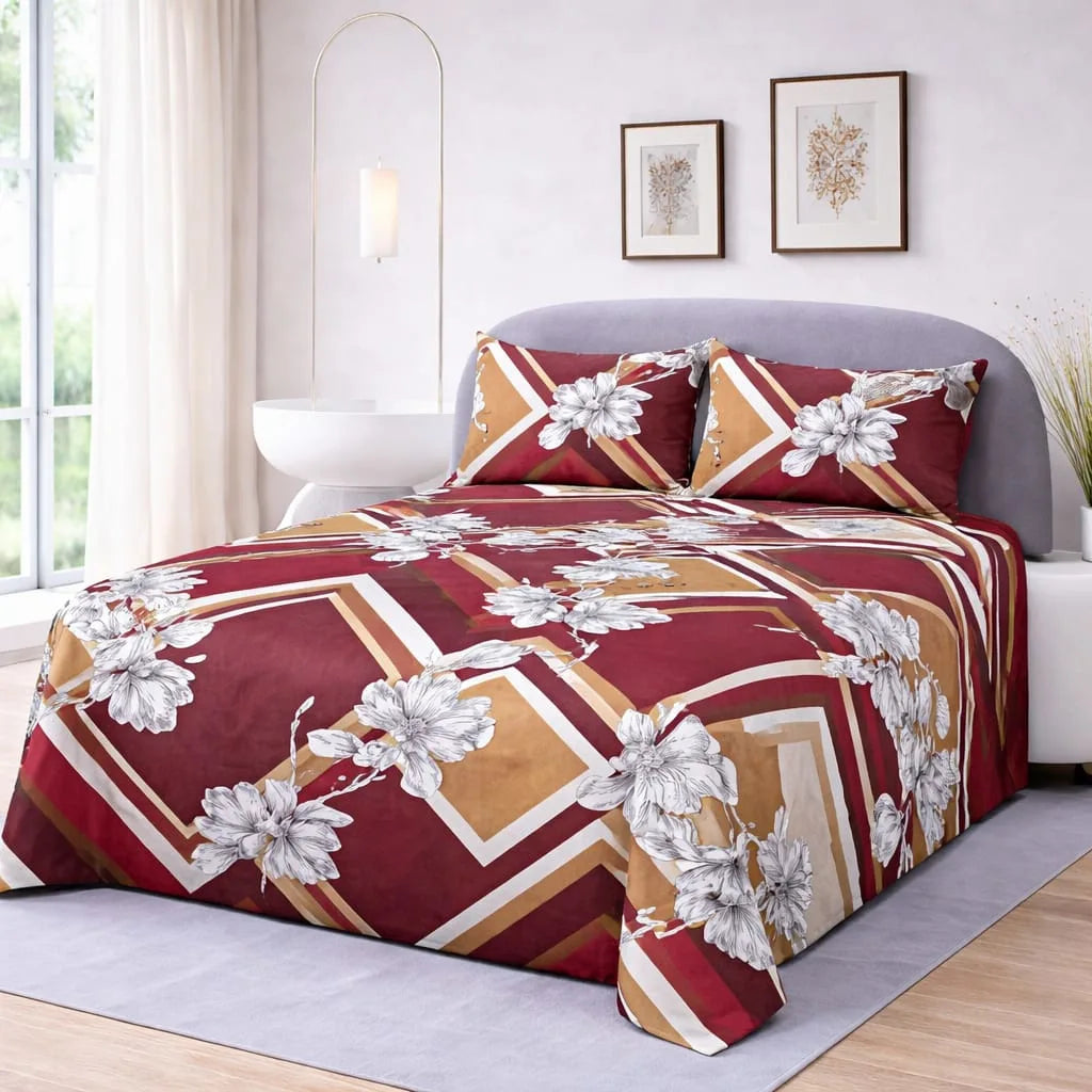 Premium Micro Rich Cotton Double Bed Bedsheet Set – 93x96 | Soft & Elegant Design