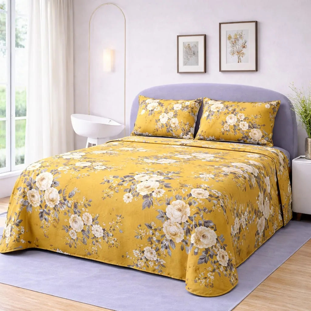 Premium Micro Rich Cotton Double Bed Bedsheet Set – 93x96 | Soft & Elegant Design