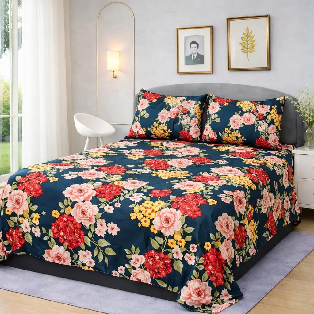 Premium Micro Rich Cotton Double Bed Bedsheet Set – 93x96 | Soft & Elegant Design