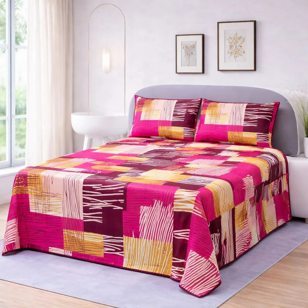 Premium Micro Rich Cotton Double Bed Bedsheet Set – 93x96 | Soft & Elegant Design