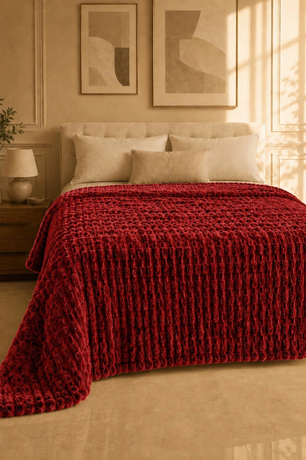 Raspberry Red Textured Plush Blanket