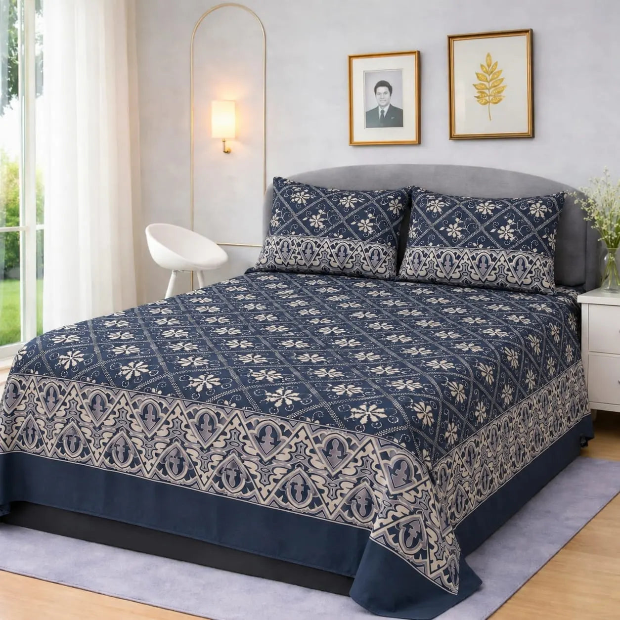 Premium Micro Rich Cotton Double Bed Bedsheet Set – 93x96 | Soft & Elegant Design