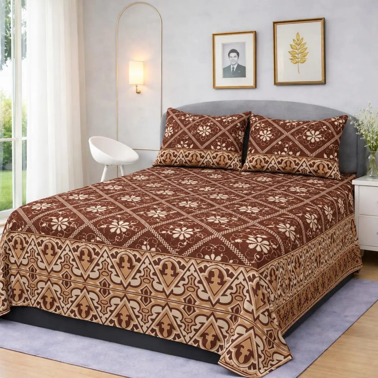 Premium Micro Rich Cotton Double Bed Bedsheet Set – 93x96 | Soft & Elegant Design