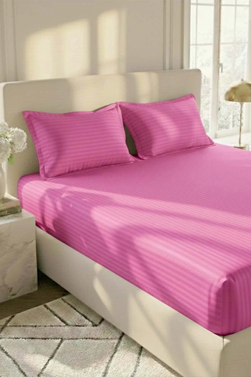 Rose Pink 5-Piece Stripe Fitted Bedsheet Set – King Size