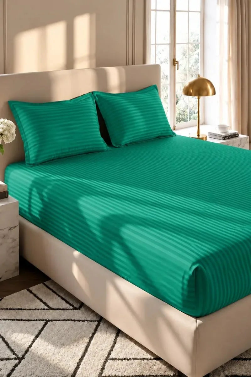 Emerald Green 5-Piece Stripe Fitted Bedsheet Set – King Size