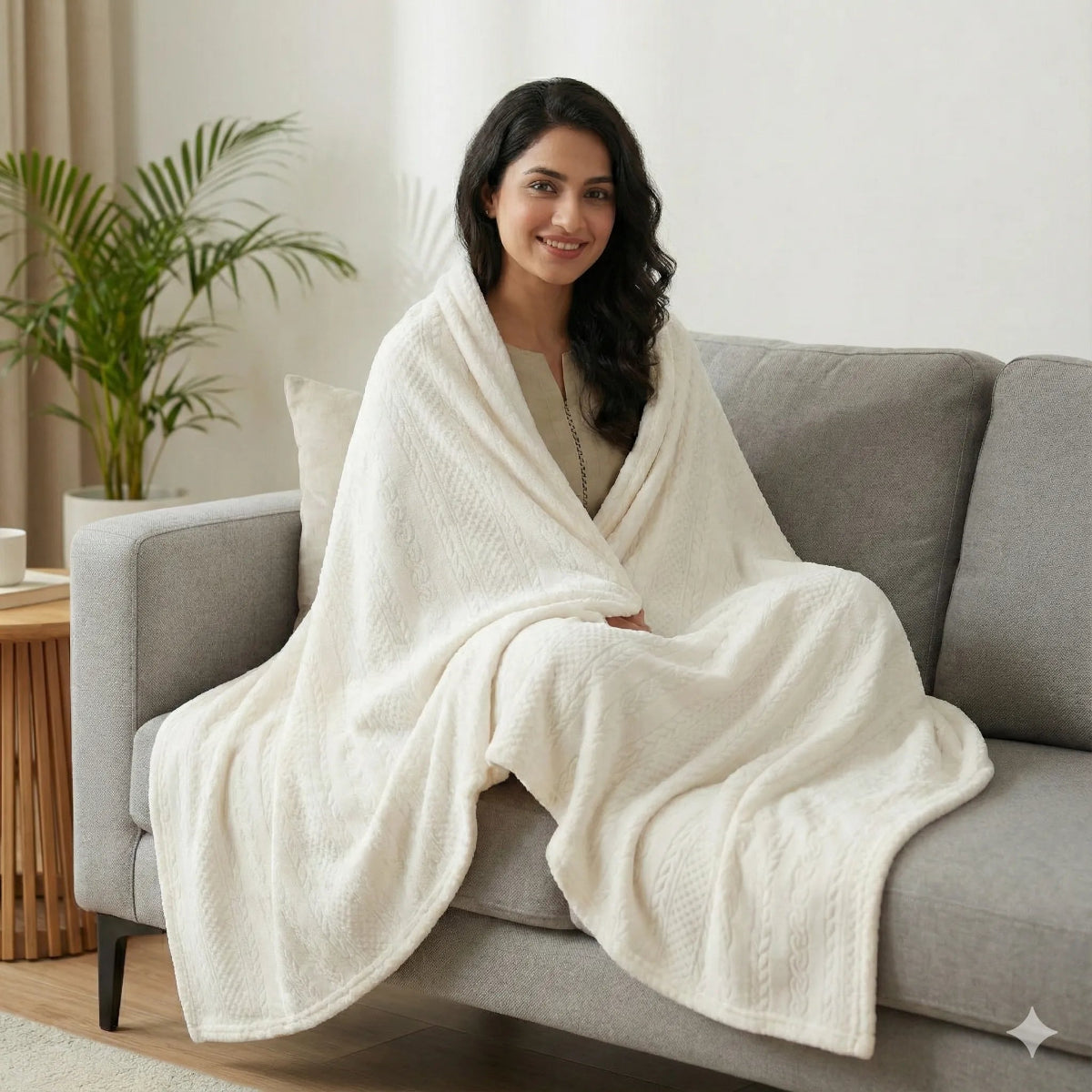 Premium White Dyed Embossed AC Fleece Blanket