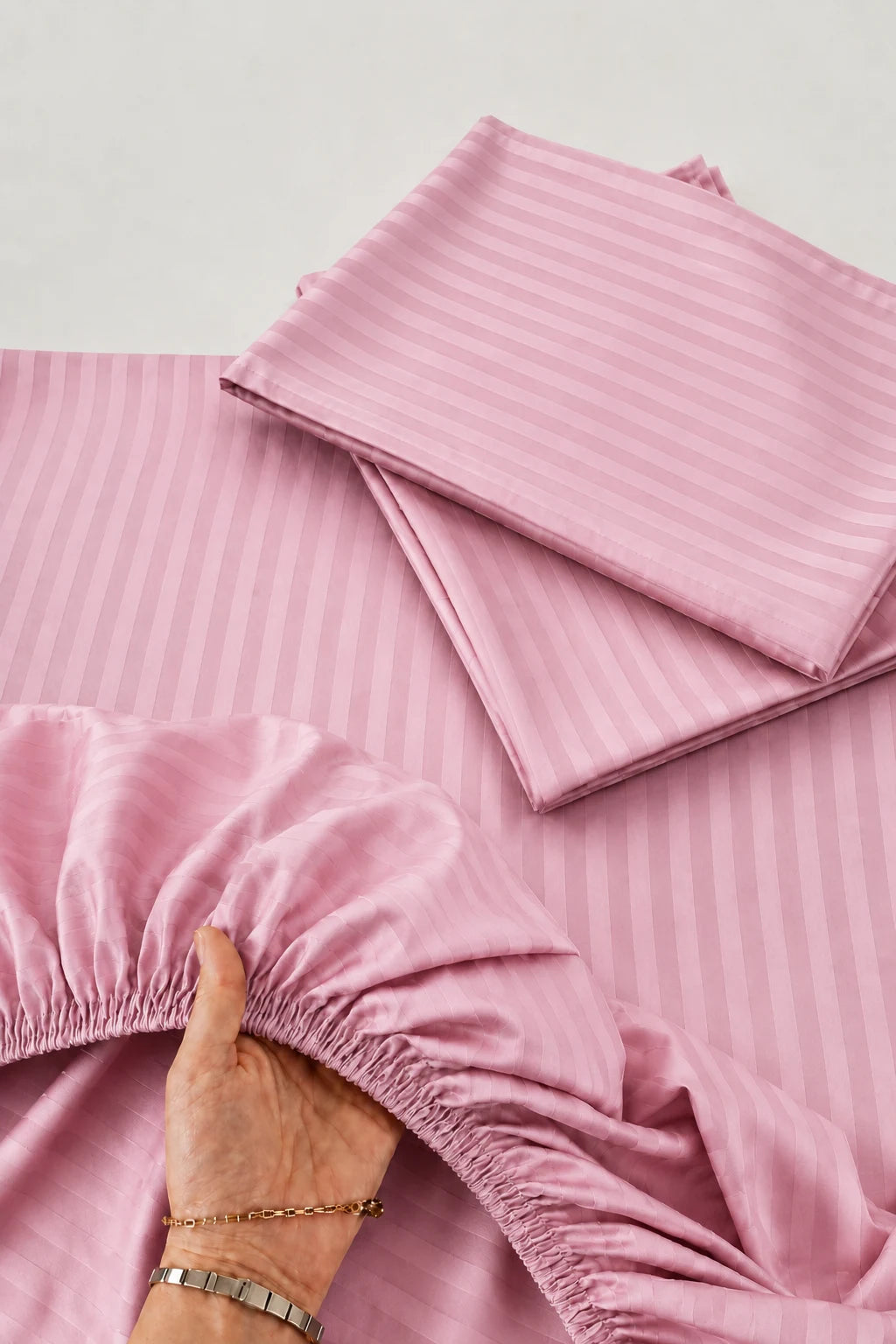 Baby Pink Stripe Fitted Bedsheet - King Size