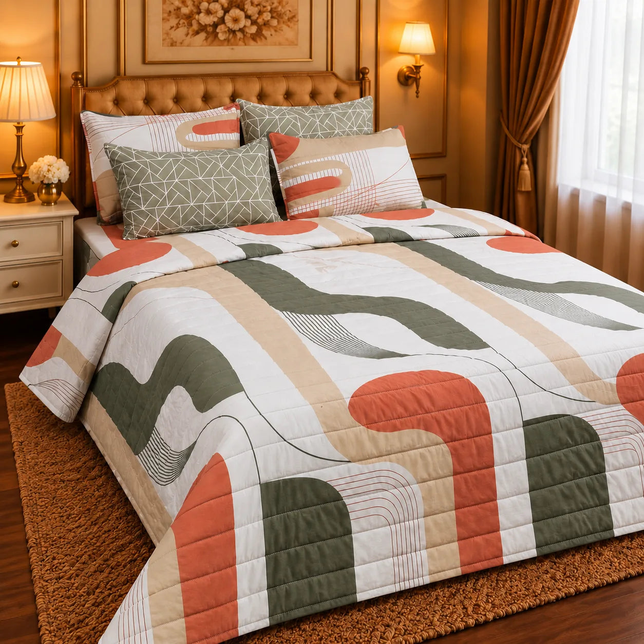 Premium Export Cotton 6-Piece Double Bed Comforter Set with Quilted Comforter, Bed Sheet & 4 Pillow Covers