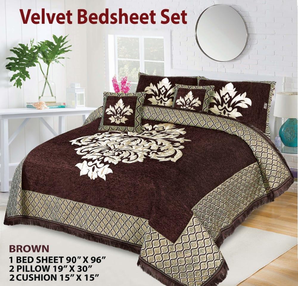 Velvet Jacquard Bed Sheet 5 Pcs set King Size