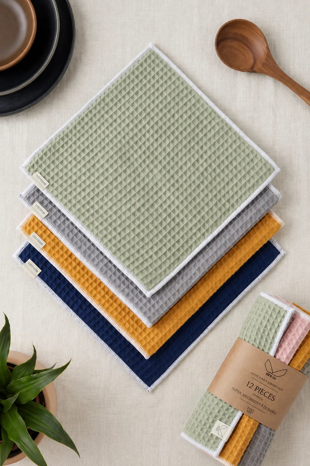 ROMAL Waffle Cotton Towels – Ultra-Soft & Absorbent | 12-Piece Pack