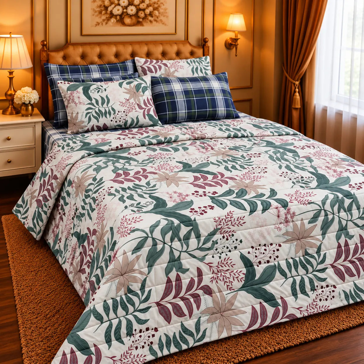 Premium Export Cotton 6-Piece Double Bed Comforter Set with Quilted Comforter, Bed Sheet & 4 Pillow Covers