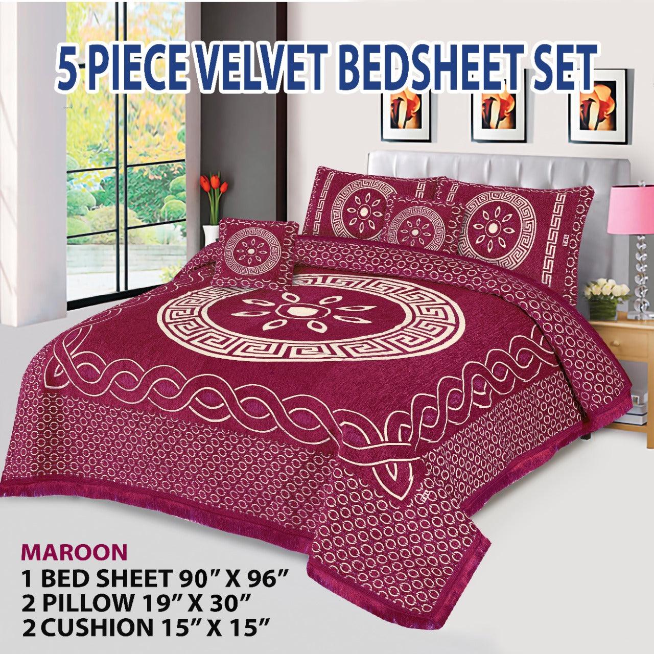Velvet Jacquard Bed Sheet 5 Pcs set King Size