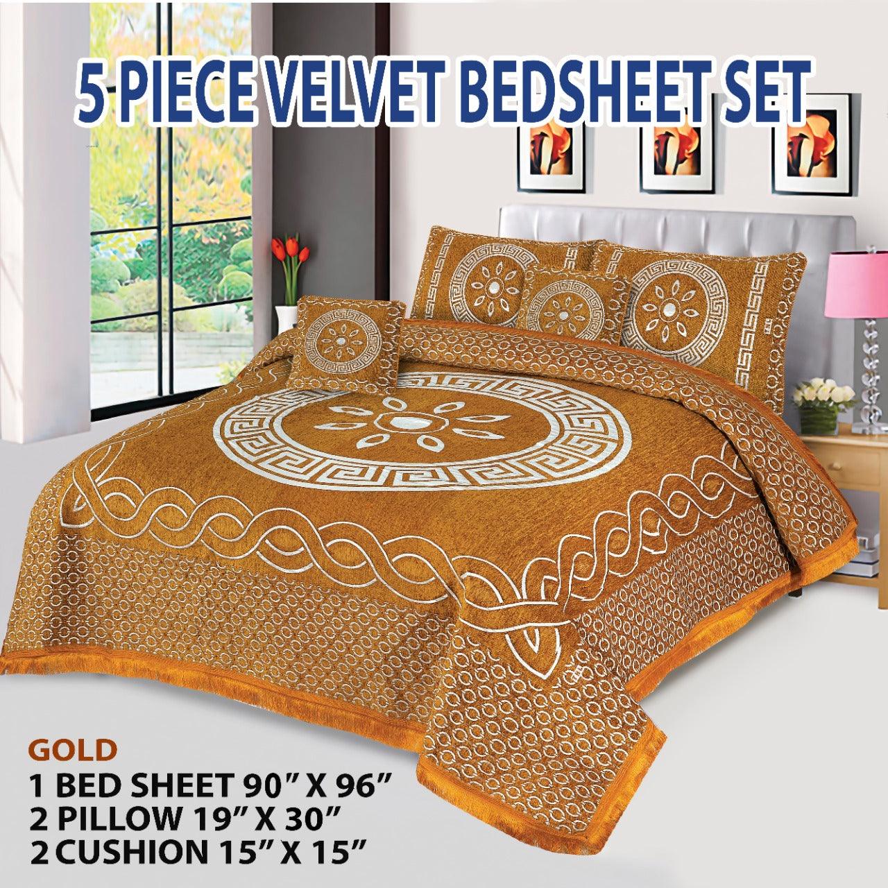 Velvet Jacquard Bed Sheet 5 Pcs set King Size